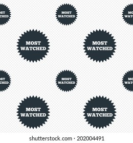 Most watched sign icon. Most viewed symbol. Seamless grid lines texture. Cells repeating pattern. White texture background. Vector