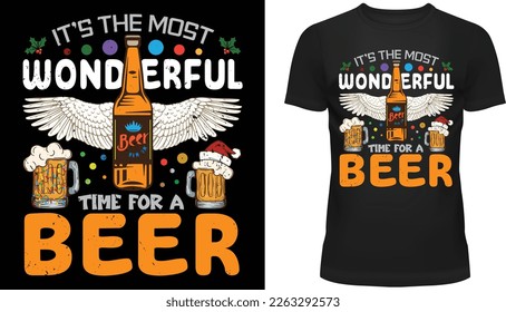 It's the Most Wonderful Time for a Beer Christmas t-shirt and apparel unisex trendy design with silhouettes, typography, print, vector illustration, global swatches