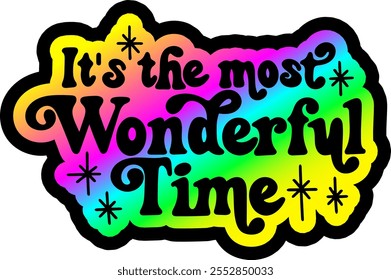 it's the most wonderful time merry christmas colorful bright rainbow graphic design