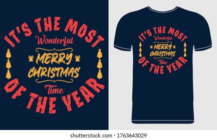 It's the Most Wonderful Time of the Year. Christmas Vector Illustration For Poster, Greeting, Print Template, Banner, Flyer, Mug. Seasonal Greetings in a Blue Background.	
