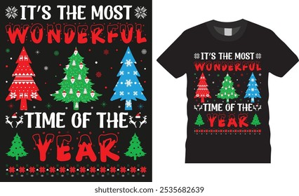 It’s the most wonderful time of the year, Christmas squad typography vector t shirt design. Winter cozy themed colorful text vector illustration. This design is perfect for t-shirts, banner and pod