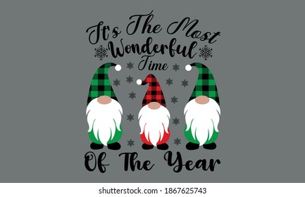 It's The Most Wonderful Time of The Year Gnomes buffalo plaid  Christmas Vector and artclip