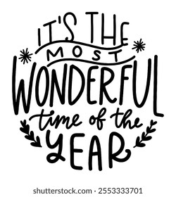 it's the most wonderful time of the year merry christmas black vector graphic design and cut file