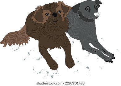 The most wonderful two dogs of mixed breed in a painting