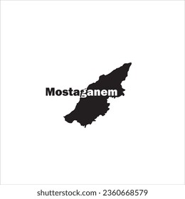 Mostaganem map and black lettering design on white background
