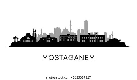 Mostaganem Skyline Silhouette with Algeria, and Cityscape.