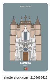 Mosteiro de Santa Cruz in Coimbra, Portugal.  Architectural symbols of European cities. Colorful vector 