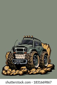 moster truck with rock background