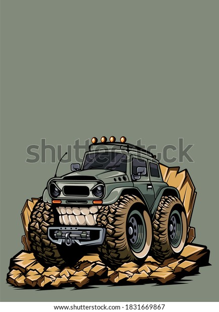 moster truck with rock\
background