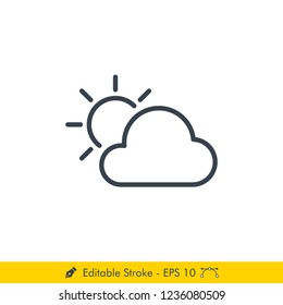 Mostly Cloudy Day Weather Icon / Vector - In Line / Stroke Design
