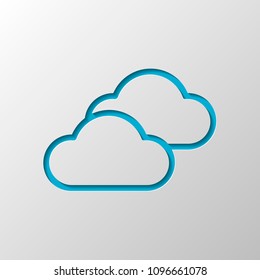 Mostly cloudy icon. Simple linear icon with thin outline. Paper design. Cutted symbol with shadow