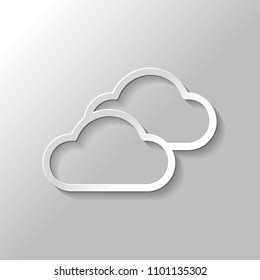 Mostly cloudy icon. Simple linear icon with thin outline. Paper style with shadow on gray background