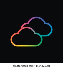 Mostly cloudy icon. Simple linear icon with thin outline. Rainbow color and dark background