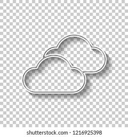 Mostly cloudy icon. Simple linear icon with thin outline. White outline sign with shadow on transparent background