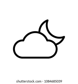 Mostly cloudy at night. Simple linear icon with thin outline