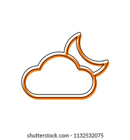 Mostly cloudy at night. Simple linear icon with thin outline. Isolated icon consisting of black thin contour and orange moved filling on different layers. White background