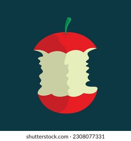 mostly eaten apple core vector illustration.