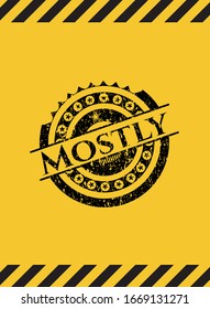 Mostly grunge warning sign emblem. Vector Illustration. Detailed.