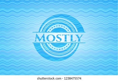 Mostly light blue water wave badge background.