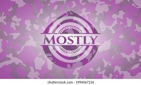 Mostly pink written on a camo texture. Vector Illustration. Detailed. 