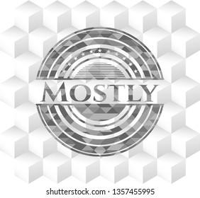 Mostly retro style grey emblem with geometric cube white background