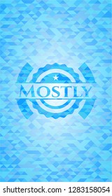 Mostly sky blue emblem with mosaic background