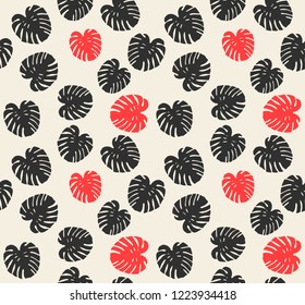 Mostrela deliciosa, swiss cheese or hurricane plant. Mostrela's leaf seamless pattern.