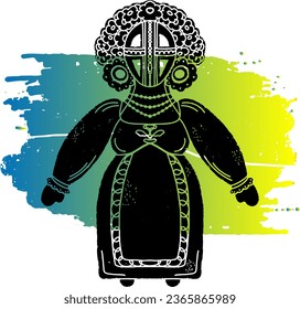 Motanka doll against the background of a gradient spot. Graphic arts. Vector texture element.