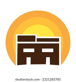 Motel building in sun logo