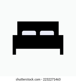 Motel Icon. Double Bed, Accommodation Symbol.