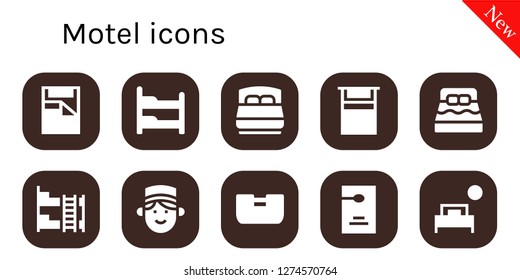  Motel Icon Set. 10 Filled Motel Icons. Simple Modern Icons About  - Bed, Bunk Bed, Concierge, Door Hanger