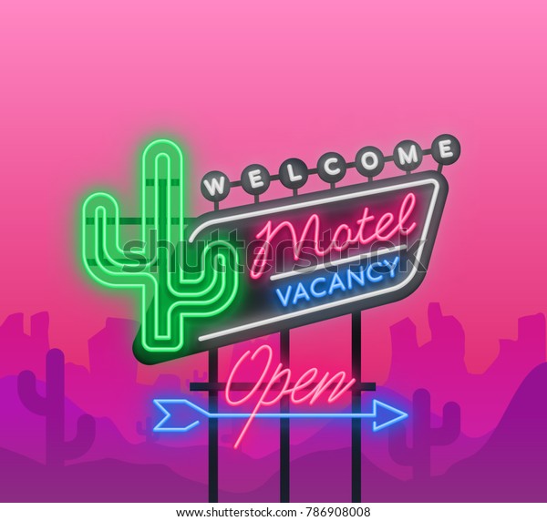 Motel is a light
billboard. Neon signboard with Motel advertisement, retro
signboard, bright luminous banner, neon sign, neon billboard for
your projects. Vector
illustration