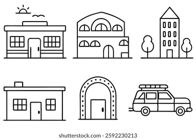 Motel line art illustration for serene travel themes