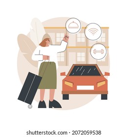 Motel service abstract concepto de ilustración vectorial. Motel de autopista, servicio de alojamiento y desayuno, habitaciones para alquilar, lugar de estancia, hotel a pie, hostal para conductores, alojamiento a corto plazo metáfora abstracta.