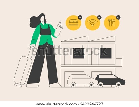 Motel service abstract concept vector illustration. Highway motel, bed and breakfast service, rooms for rent, place to stay, walk-in hotel, driver inn, short-term accommodation abstract metaphor.