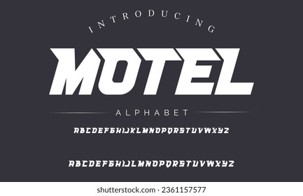 Alfabeto deportivo Motel Speed, letras en negrita y cursiva con corte dinámico para el logotipo del juego de movimiento, titular de carreras.Tipo vector