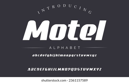 Motel Speed sport alphabet, bold angled and italic letters with dynamic cutout for movement game logo, racing headline.Vector font