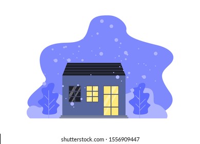 motel town village house facade exterior cottage architecture with windows door roof building front view flat abstract wavy background blue color monochrome vector illustration