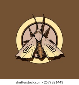 moth badge logo with handrawn illustration style