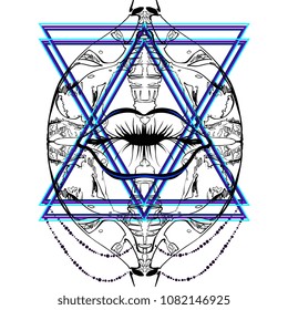 Moth based ornament and mouth for post card. insect vector and black ornament on white background. element for vizit card or wedding invitation. Sacred geometry, religion, spirituality, occultism. 