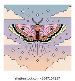 traça - Boho Mystic Moth clipart, Ilustração de inseto de traça bonita, beleza borboleta Design Sublimação