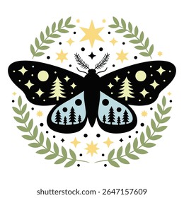 traça - Boho Mystic Moth clipart, Ilustração de inseto de traça bonita, beleza borboleta Design Sublimação