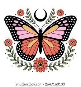 traça - Boho Mystic Moth clipart, Ilustração de inseto de traça bonita, beleza borboleta Design Sublimação