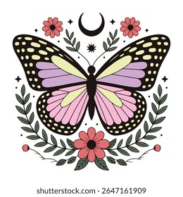moth - Boho Mystic Moth clipart, Beautiful Moth Insect illustration, beauty butterfly Design Sublimation