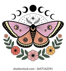 traça - Boho Mystic Moth clipart, Ilustração de inseto de traça bonita, beleza borboleta Design Sublimação