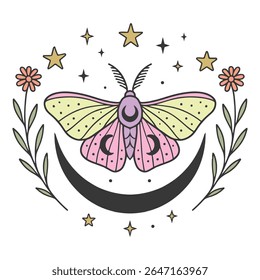traça - Boho Mystic Moth clipart, Ilustração de inseto de traça bonita, beleza borboleta Design Sublimação