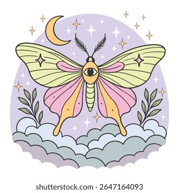 traça - Boho Mystic Moth clipart, Ilustração de inseto de traça bonita, beleza borboleta Design Sublimação