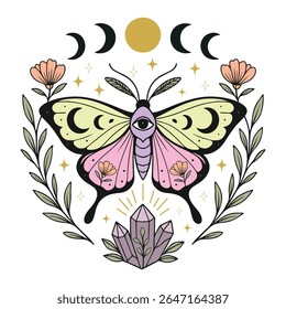 traça - Boho Mystic Moth clipart, Ilustração de inseto de traça bonita, beleza borboleta Design Sublimação