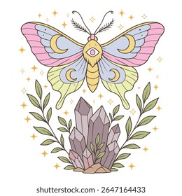 traça - Boho Mystic Moth clipart, Ilustração de inseto de traça bonita, beleza borboleta Design Sublimação