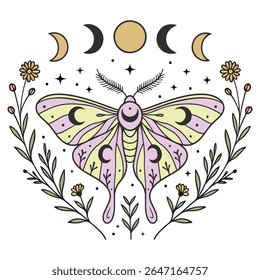 traça - Boho Mystic Moth clipart, Ilustração de inseto de traça bonita, beleza borboleta Design Sublimação